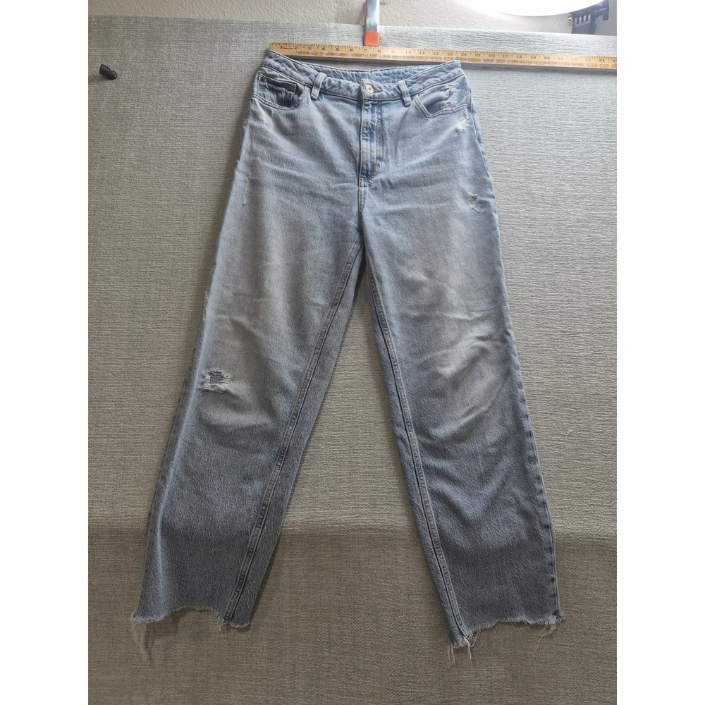 Guess Straight Jeans Womens 29 Blue Denim Cotton Stretch Distressed Frayed Hem